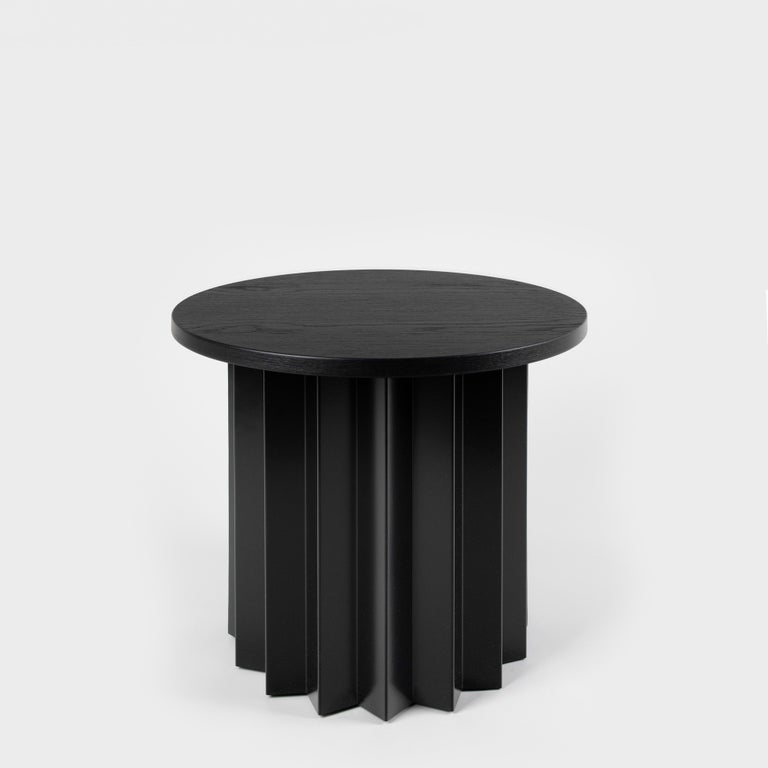 Contemporary Modern, Volume Low Side Table, Stained Wooden Top For Sale