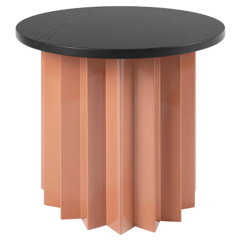 Contemporary Modern, Volume Low Side Table, Stained Wooden Top For Sale