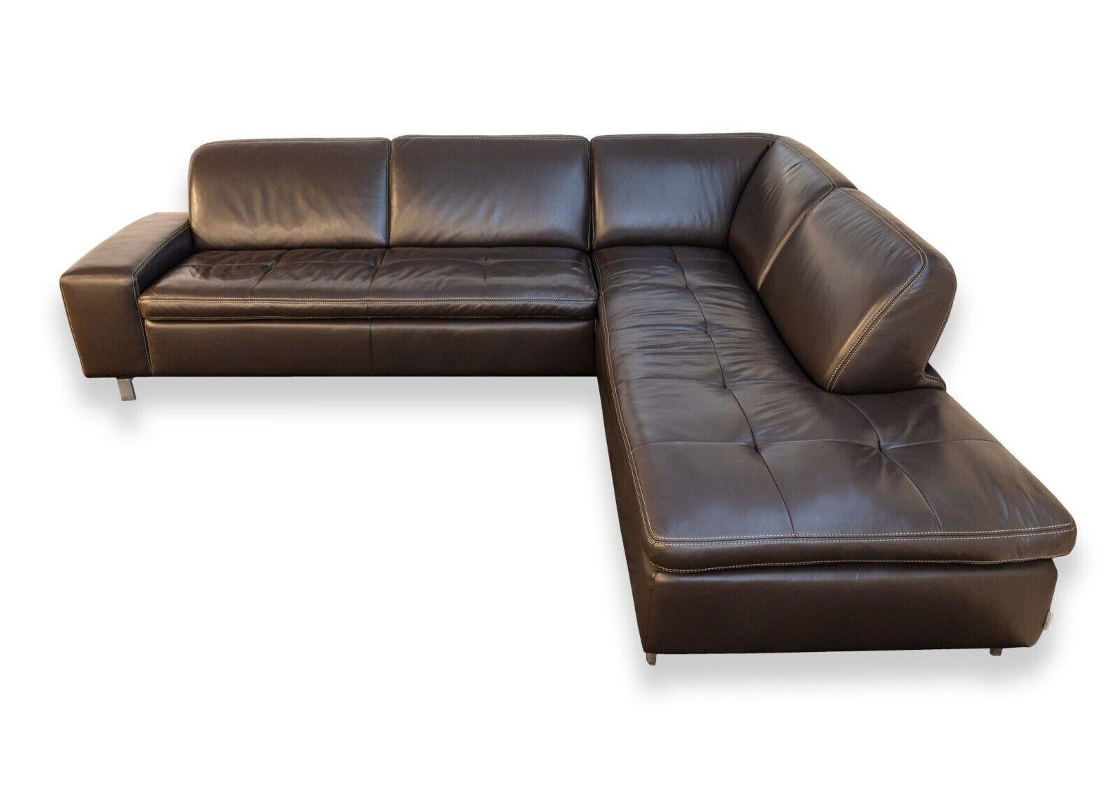Contemporary Modern W Schillig Heidelberg Dark Brown Leather 2pc Sectional Sofa In Distressed Condition In Keego Harbor, MI
