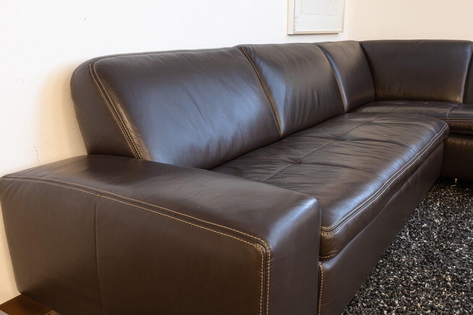 Contemporary Modern W Schillig Heidelberg Dark Brown Leather 2pc Sectional Sofa 3