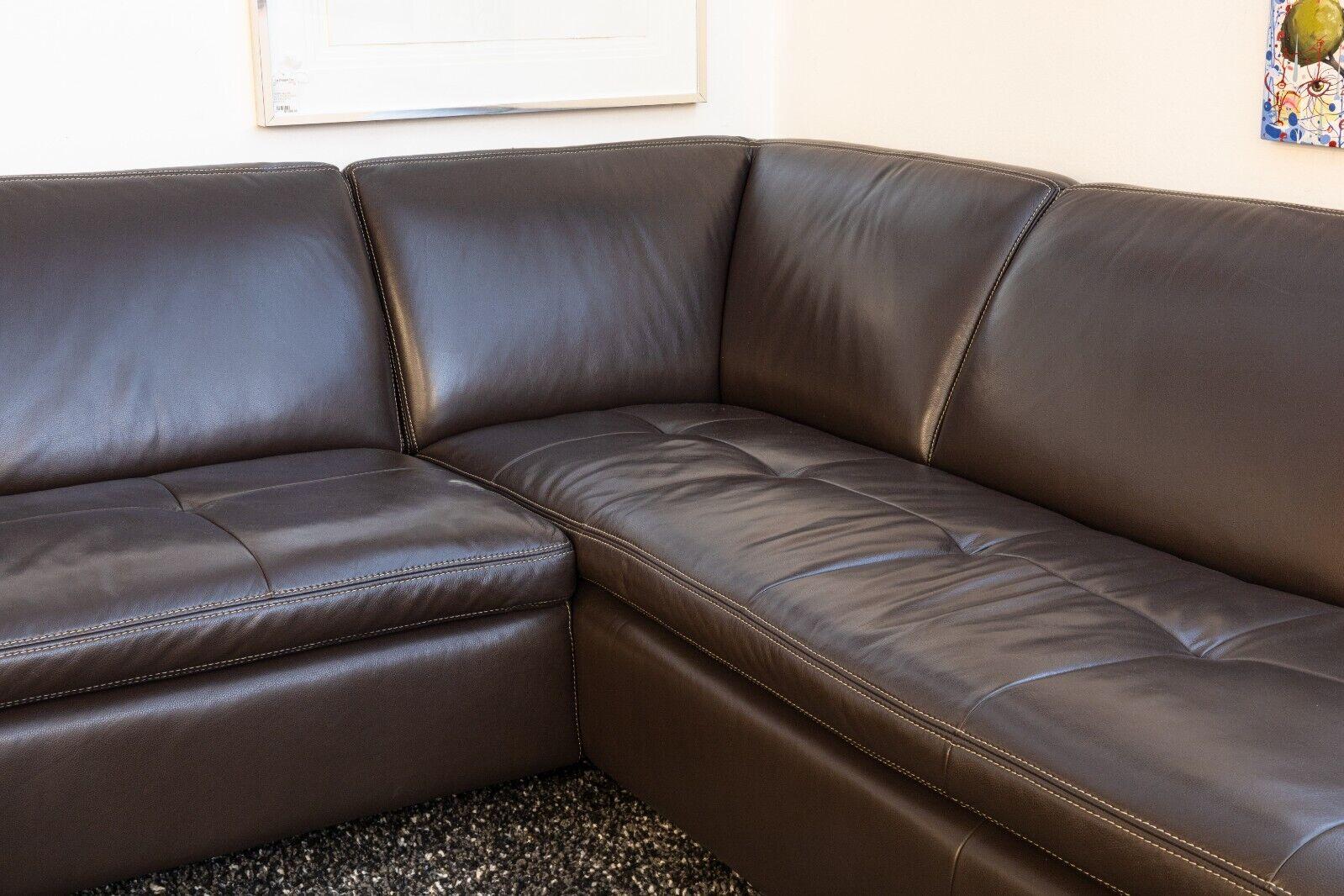 Contemporary Modern W Schillig Heidelberg Dark Brown Leather 2pc Sectional Sofa In Good Condition In Keego Harbor, MI