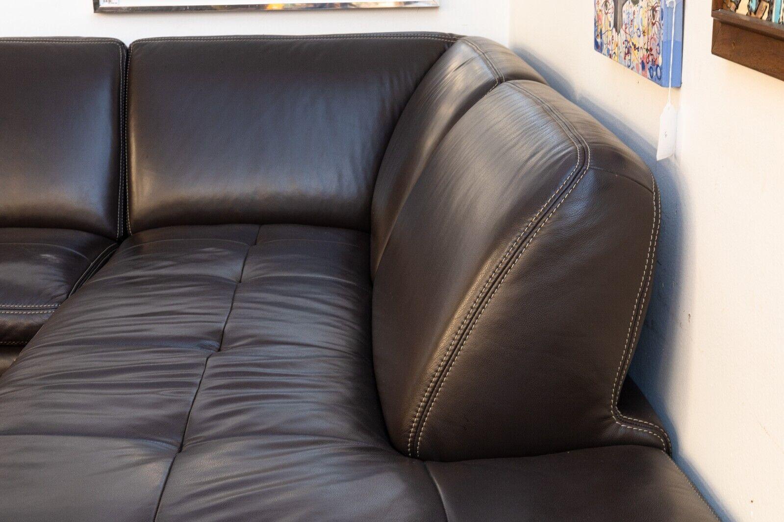 Contemporary Modern W Schillig Heidelberg Dark Brown Leather 2pc Sectional Sofa 2