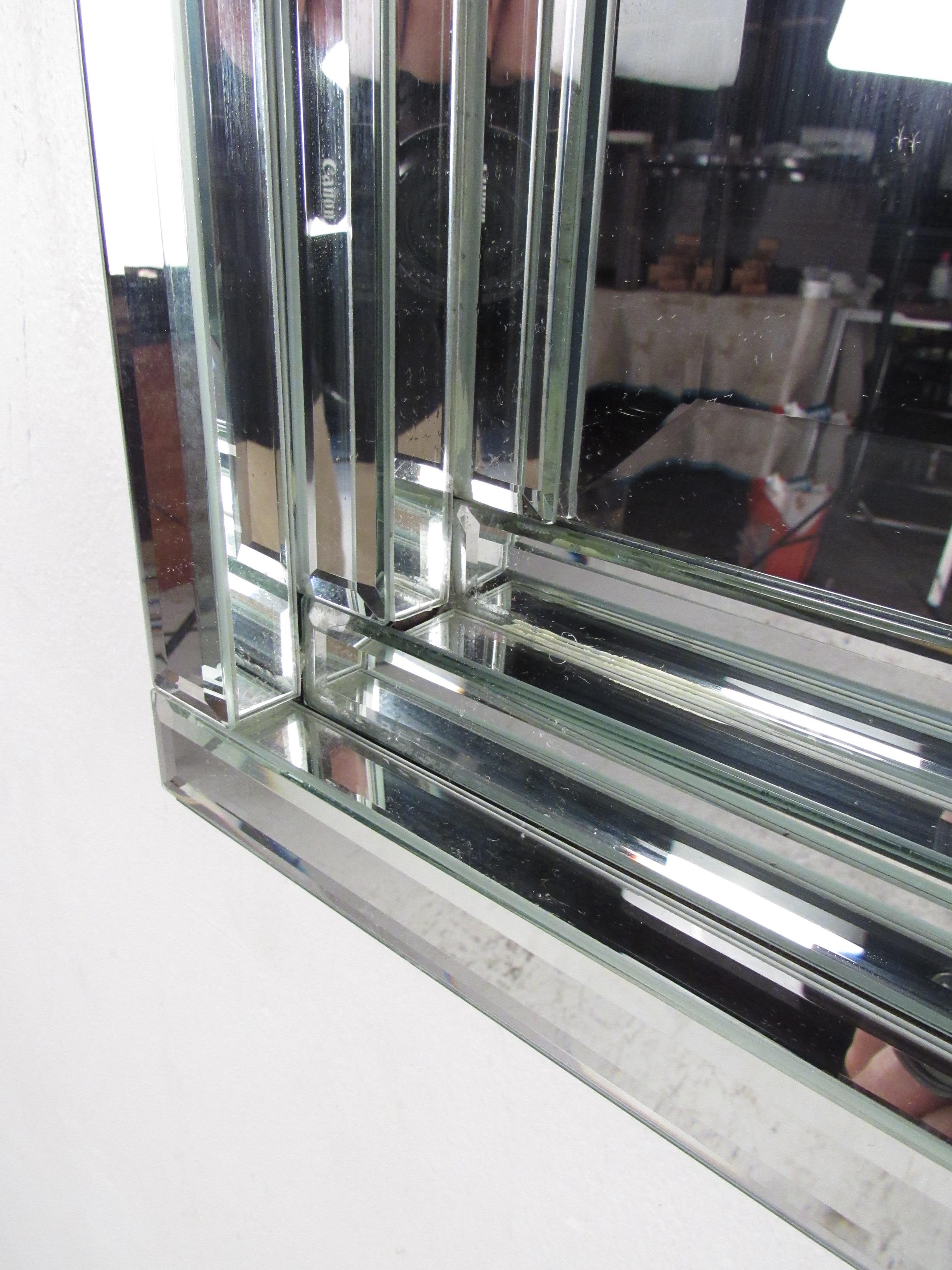 Contemporary Modern Wall Mirror with Bevelled Edge In Good Condition In Brooklyn, NY