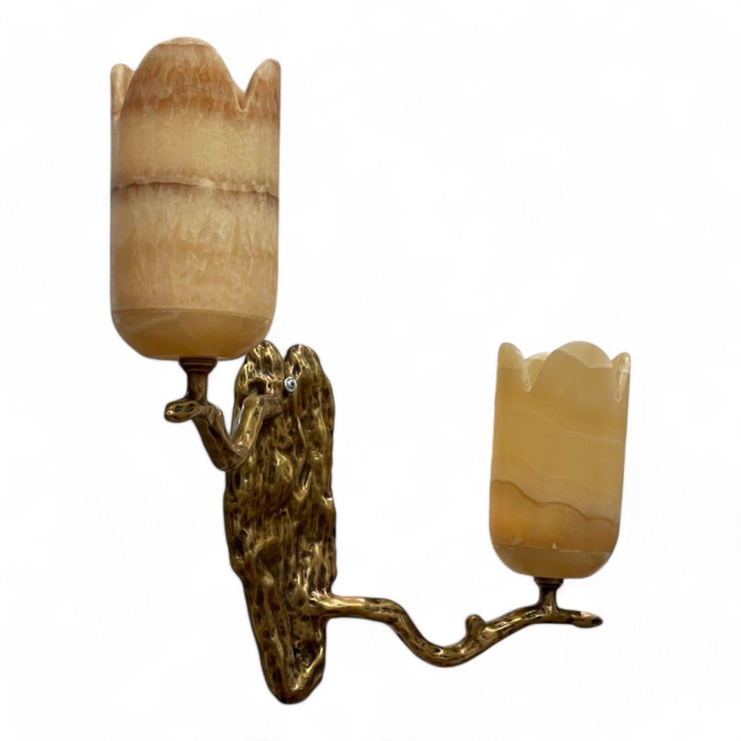 Contemporary, Modern Wall Sconces, Branch Motif, Bronze, Alabaster, 21. (Europäisch) im Angebot