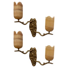Appliques murales contemporaines, modernes, motif de Branch, bronze, albâtre, 21e C.