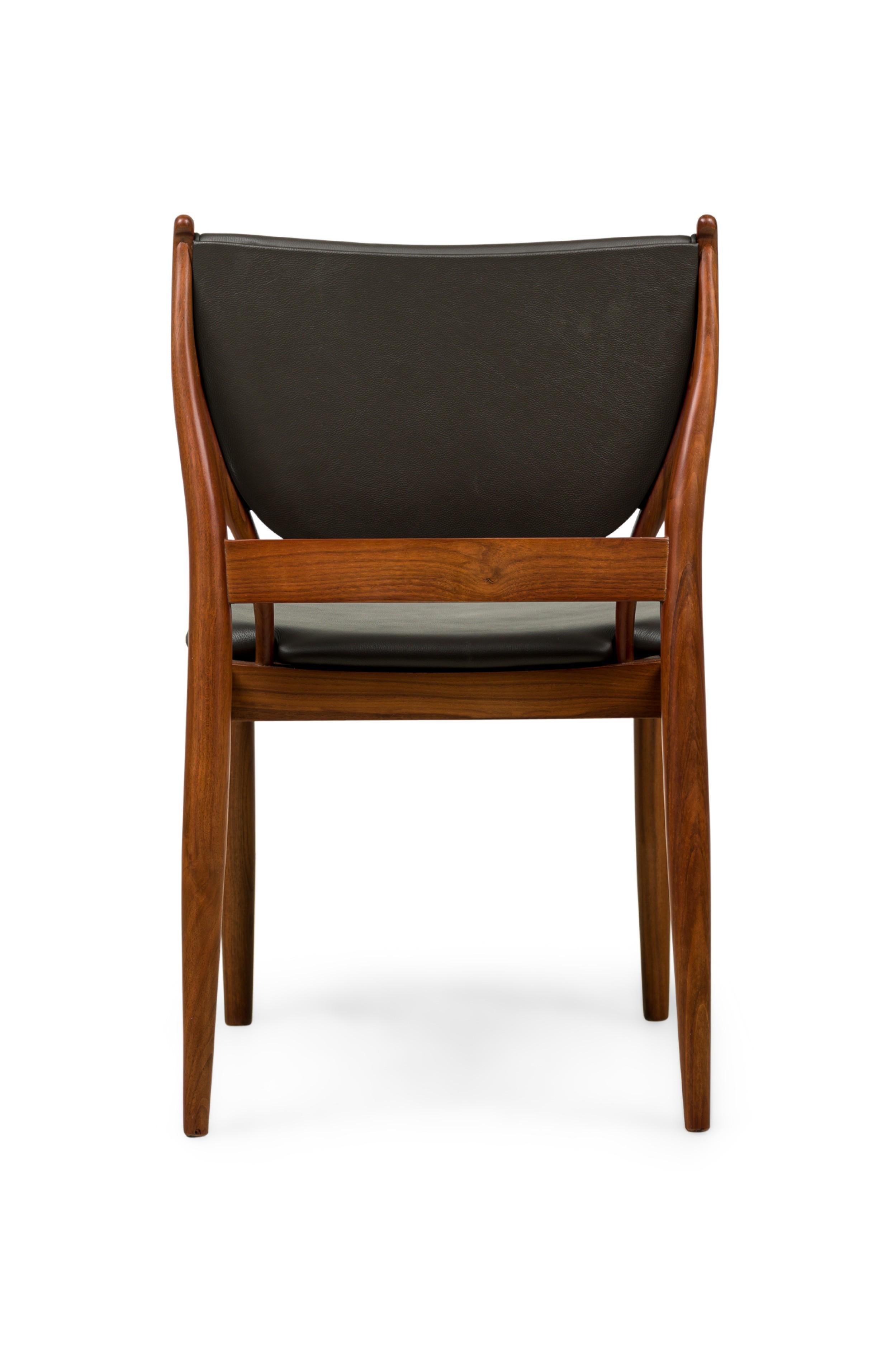 Contemporary / Modern Walnut and Dark Olive Leather Dining Side Chairs For Sale 2