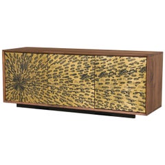 Contemporary / Modern Walnut and Etched Brass 3-Door Credenza / Sideboard