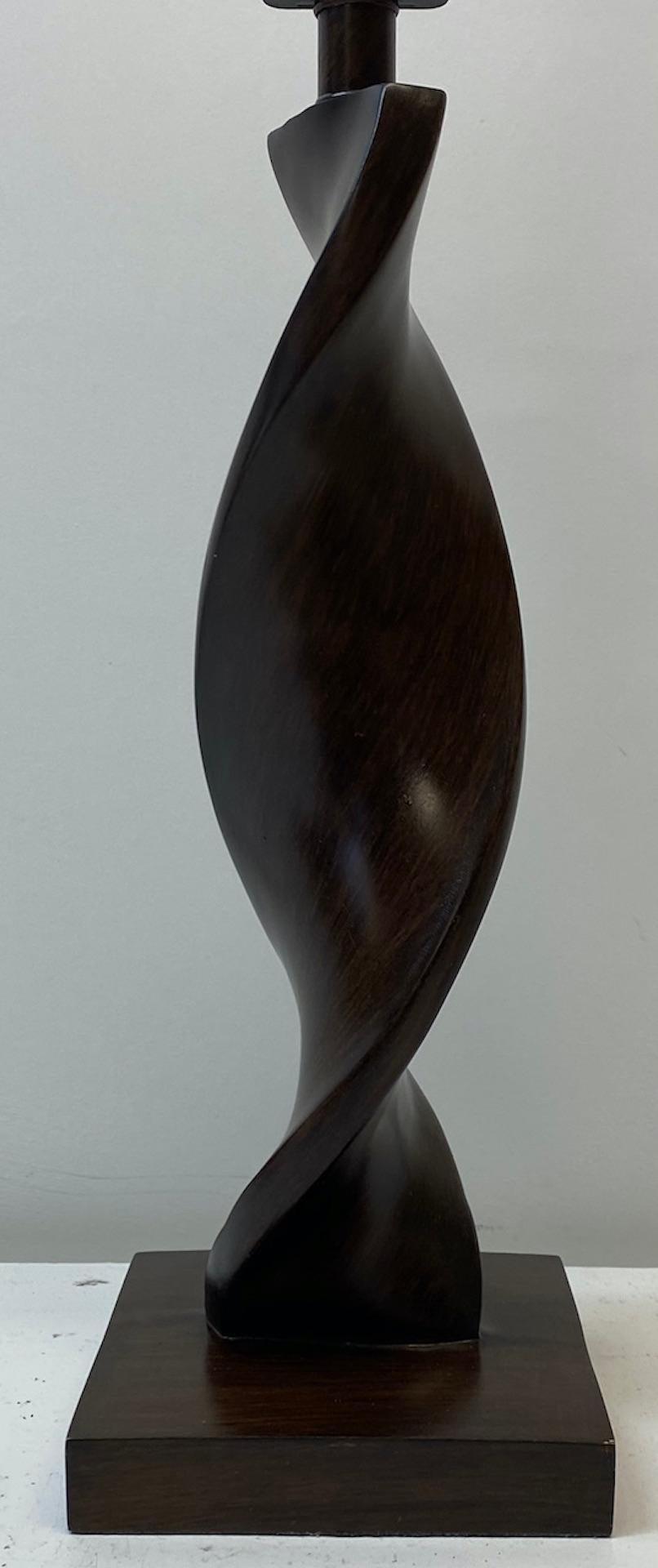 Mid-Century Modern Contemporary Modern Walnut Swirl Table Lamp W/ Shade