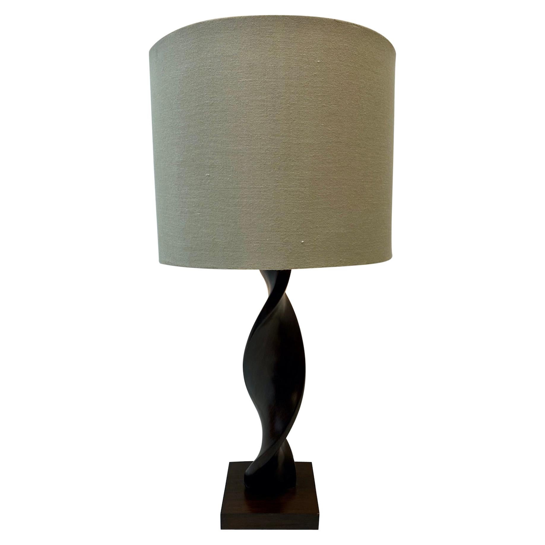 Contemporary Modern Walnut Swirl Table Lamp W/ Shade