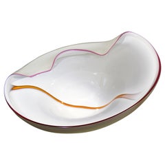 Contemporary Modern White Curved Glass Art Bowl Sculpture Signed Steimer 1985