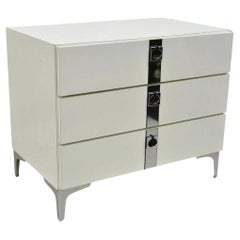 Contemporary Modern White Formica Chrome Trim 3 Drawer Chest Nightstand Table