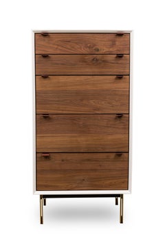 Contemporary / Modern White "Lustrosa" Cabinet and Natural Wood 5-Drawer Chest