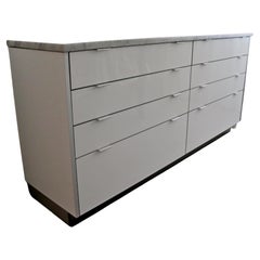 Contemporary Modern White Marble Top Credenza Dresser Chrome Accents 8 Drawers