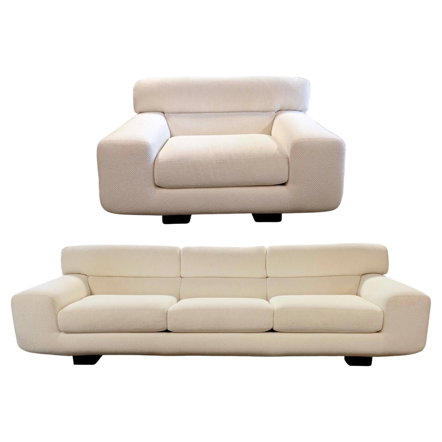 Contemporary Modern White Preview Furniture Corporation Sofa and Lounge Chair For Sale