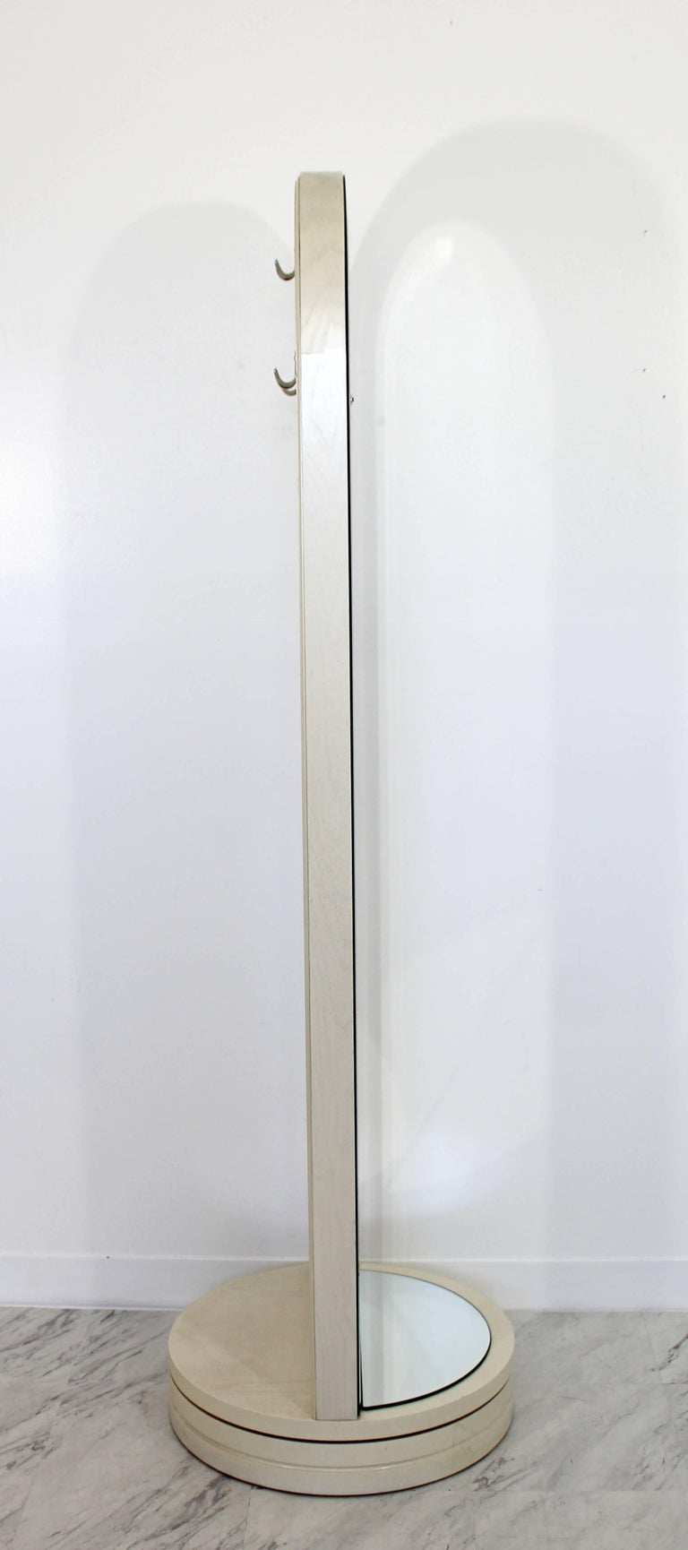 Contemporary Modern White Rounded Rotating Standing Mirror Coat Hook at