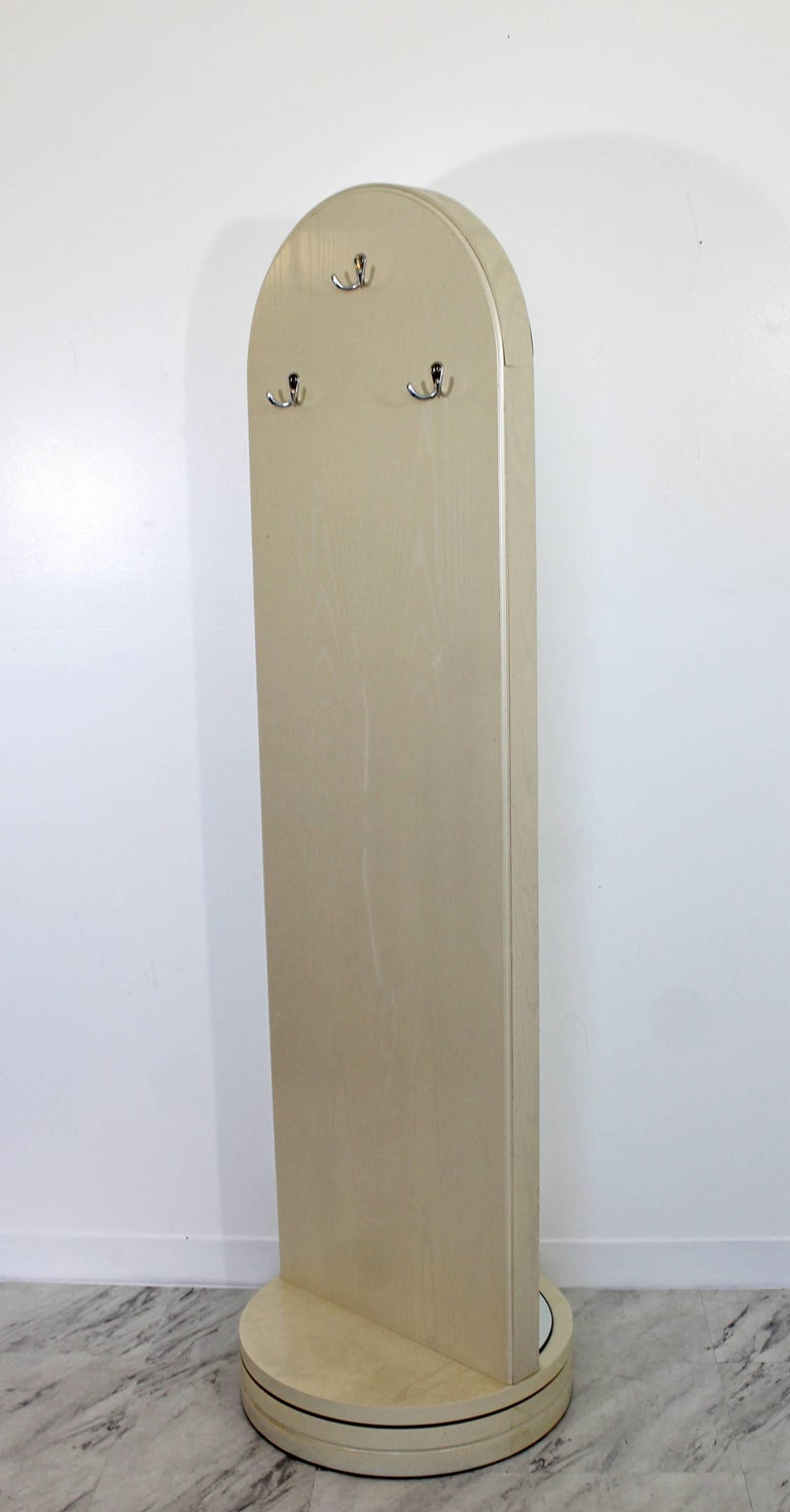 Contemporary Modern White Rounded Rotating Standing Mirror Coat Hook at