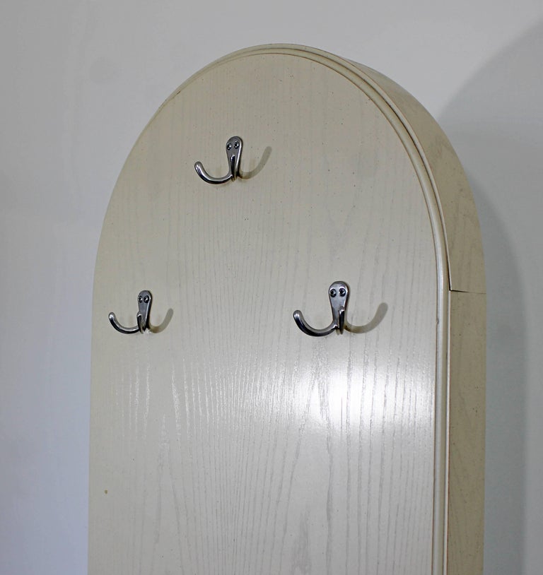 Contemporary Modern White Rounded Rotating Standing Mirror Coat Hook at