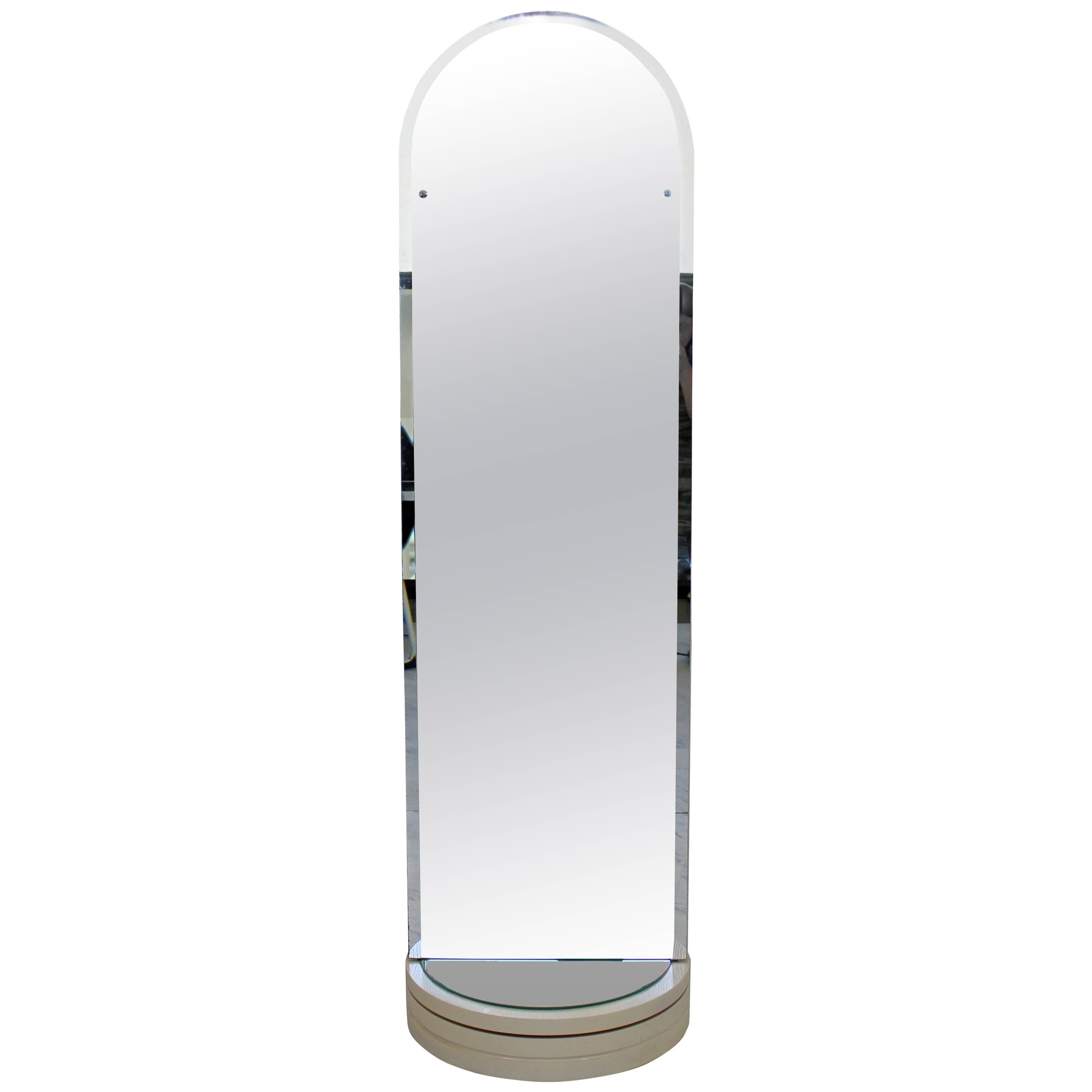 Contemporary Modern White Rounded Rotating Standing Mirror Coat Hook