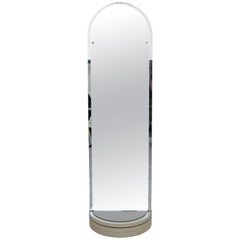 Vintage Contemporary Modern White Rounded Rotating Standing Mirror Coat Hook