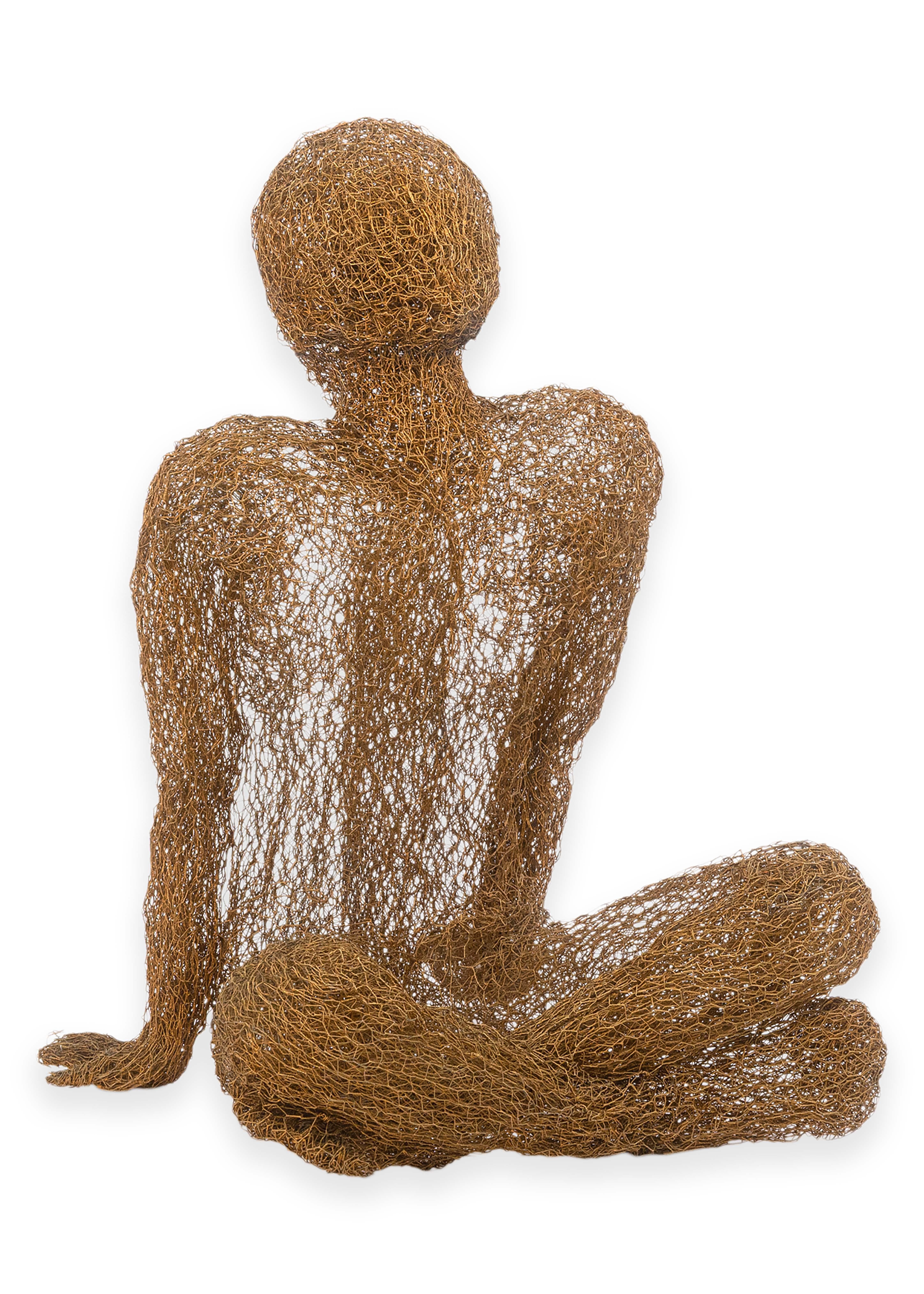 Zeitgenössische moderne gewebte Metalldraht sitzende Figur Bodenskulptur (20. Jahrhundert) im Angebot