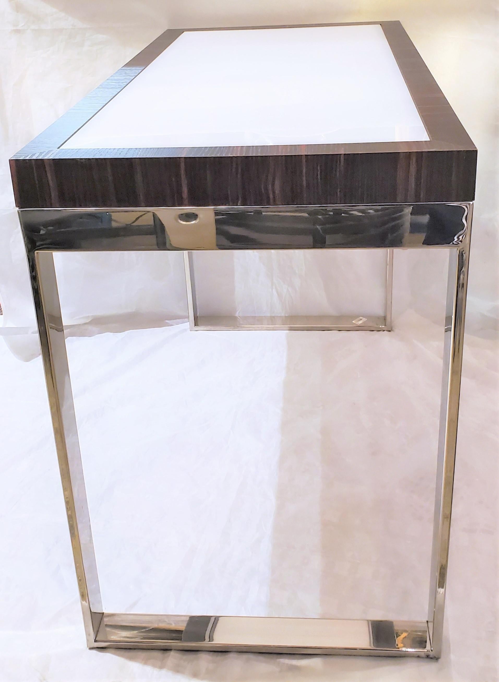 Contemporary Modern Zebra Wood and Chrome Side Console In Good Condition For Sale In Pasadena, CA