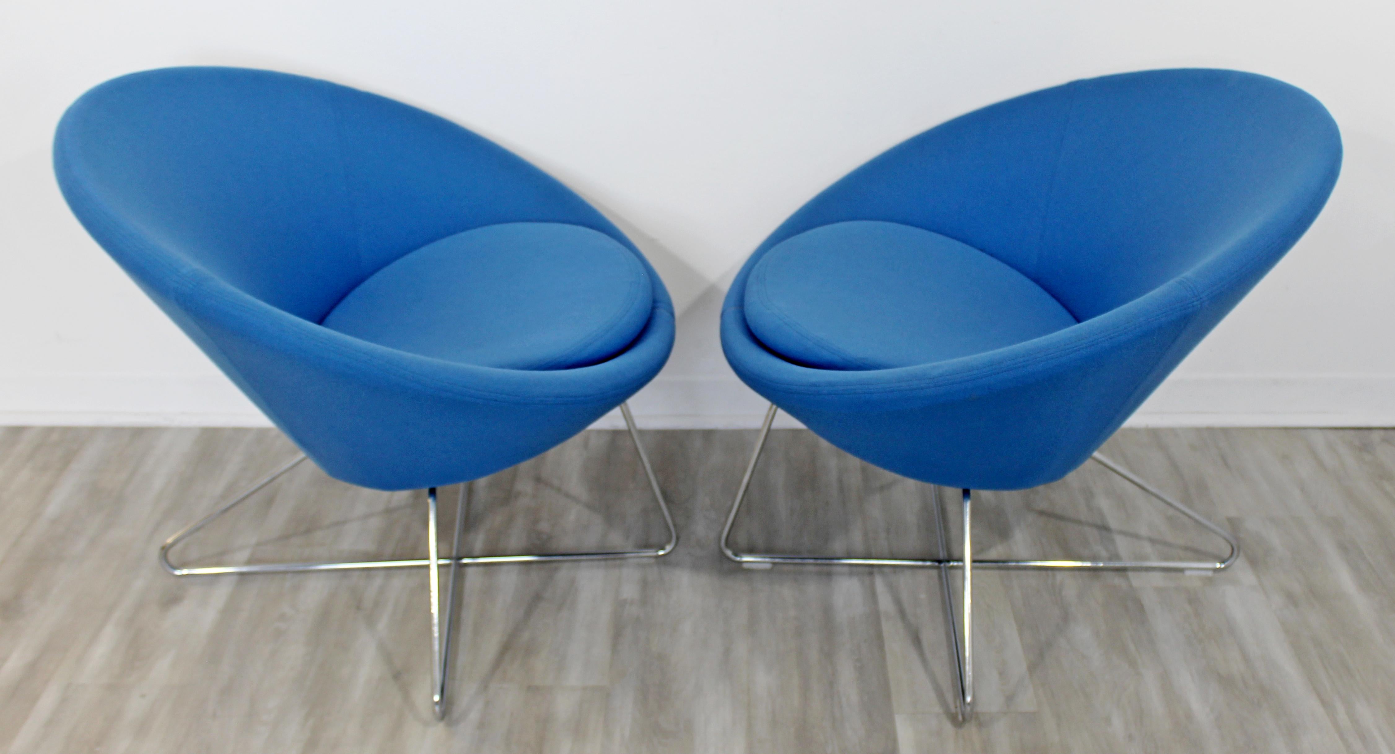 Contemporary Modernist Allermuir Pair of Blue Lounge Accent Chairs Chrome Bases 2