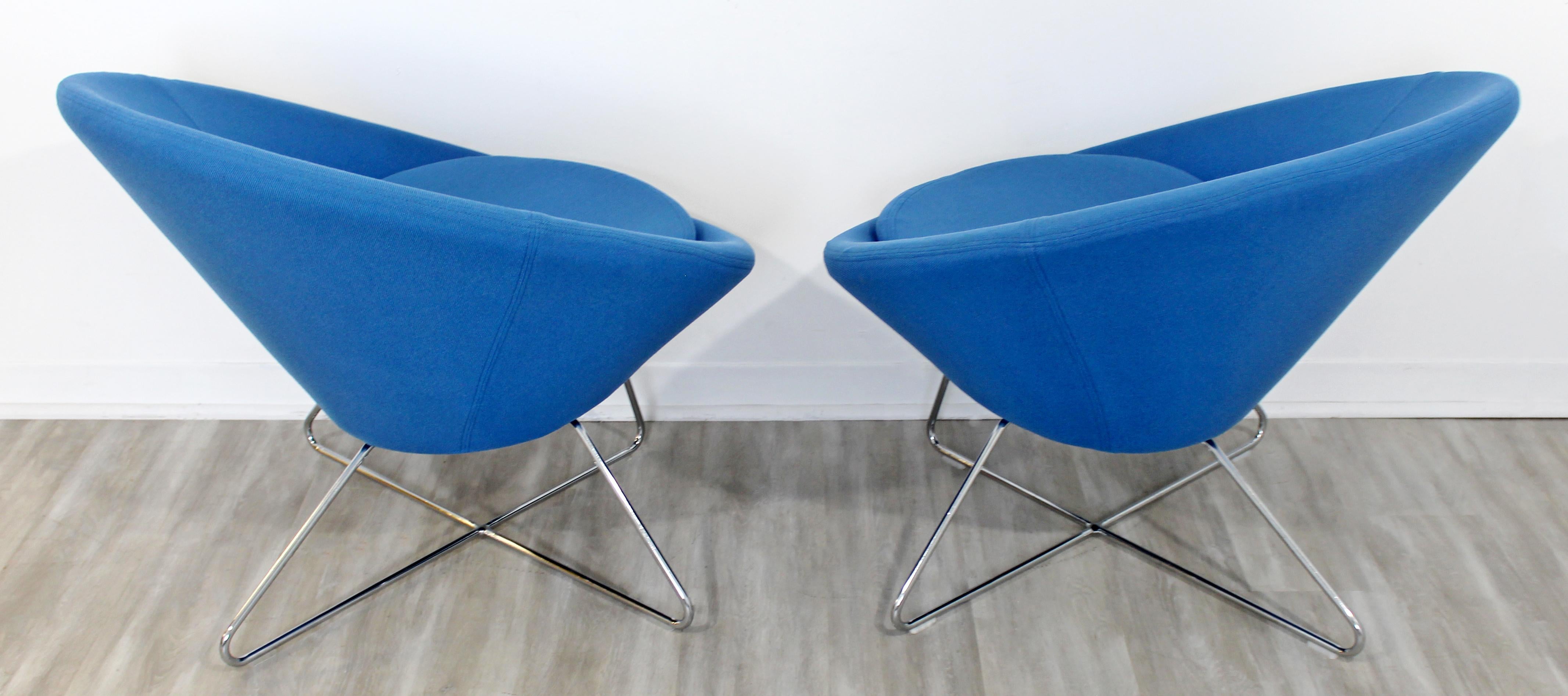Contemporary Modernist Allermuir Pair of Blue Lounge Accent Chairs Chrome Bases 4