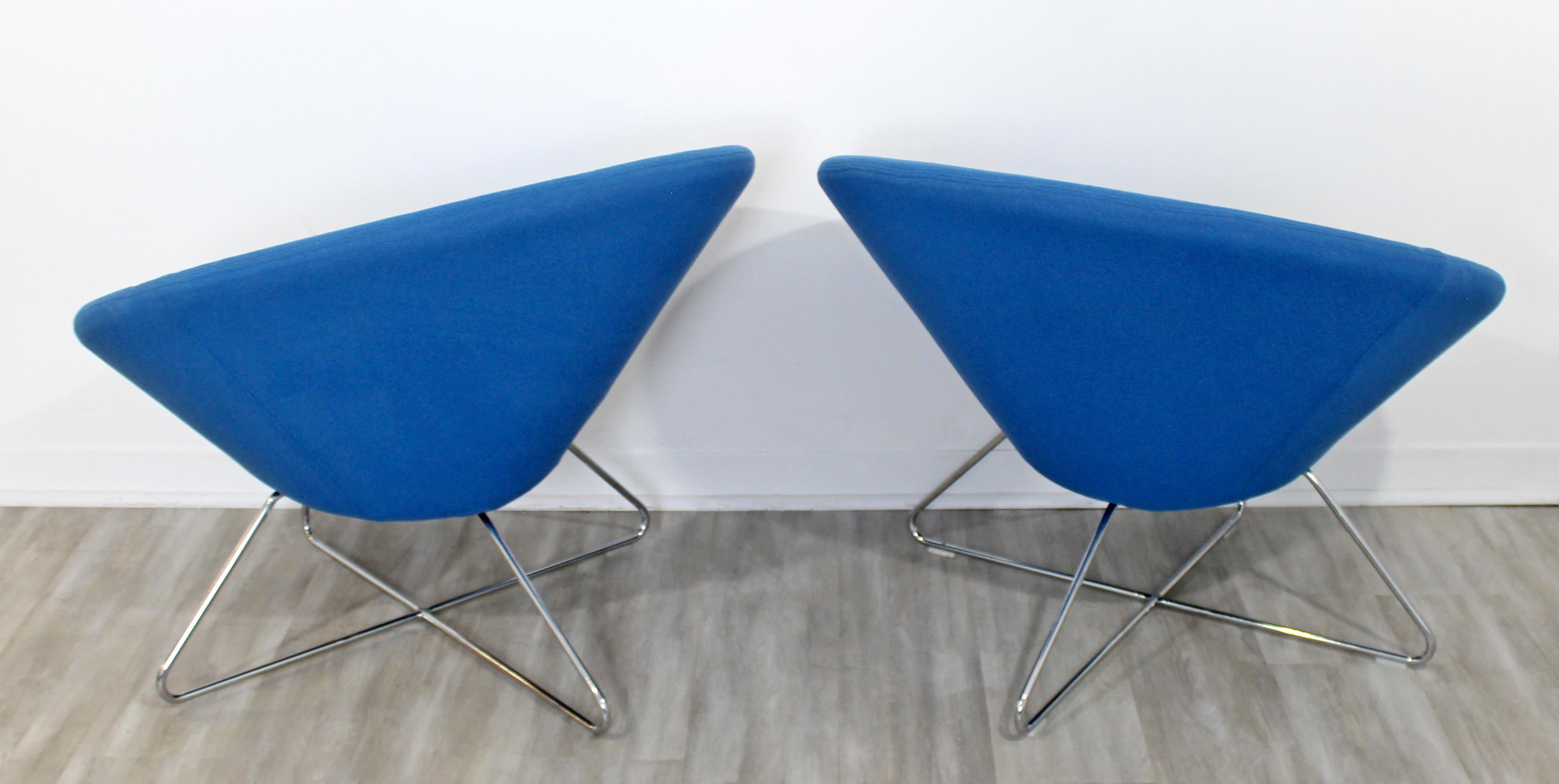 Contemporary Modernist Allermuir Pair of Blue Lounge Accent Chairs Chrome Bases 5