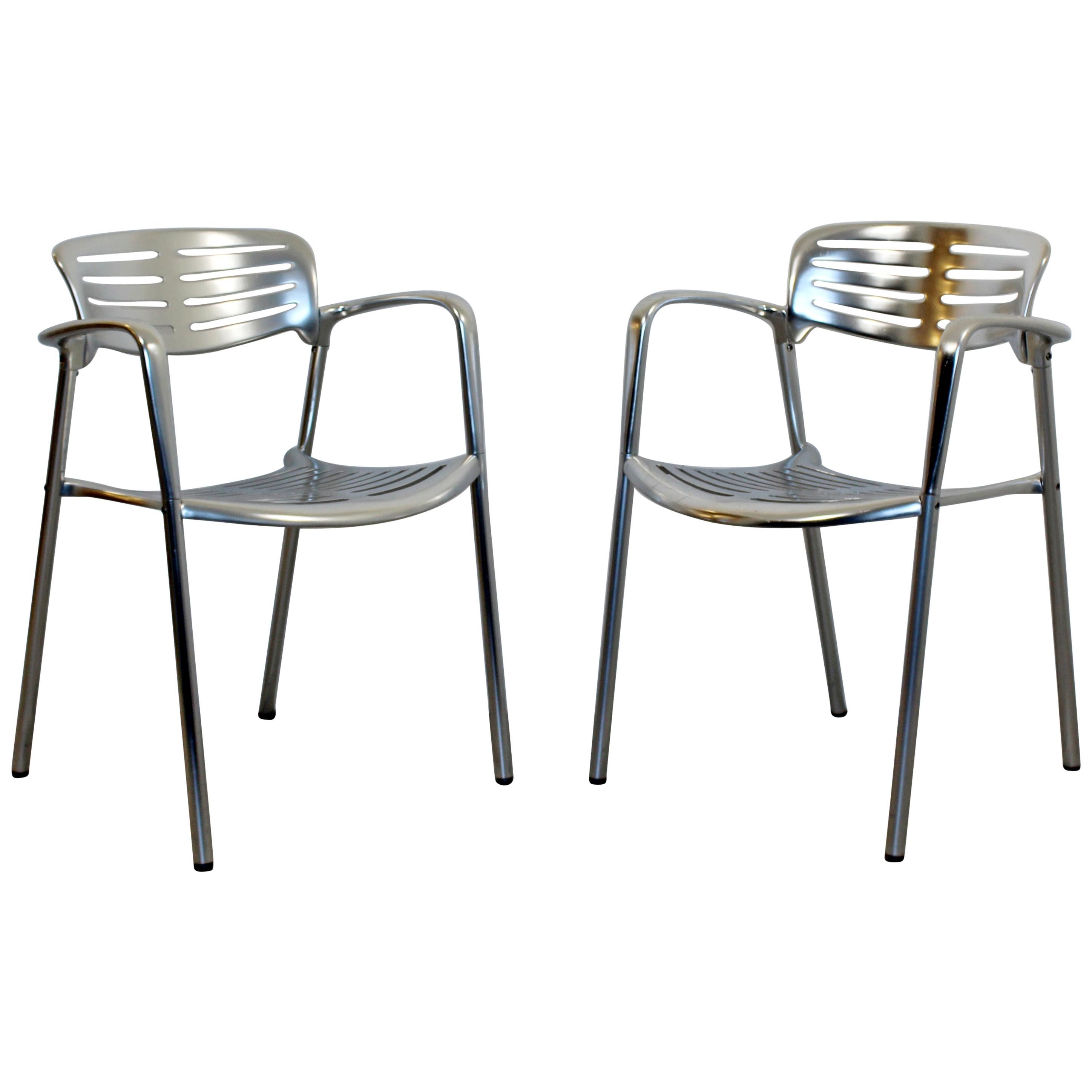 Contemporary Modernist Aluminum Pair of Chairs Toledo by Jorge Pensi Spain 1980s