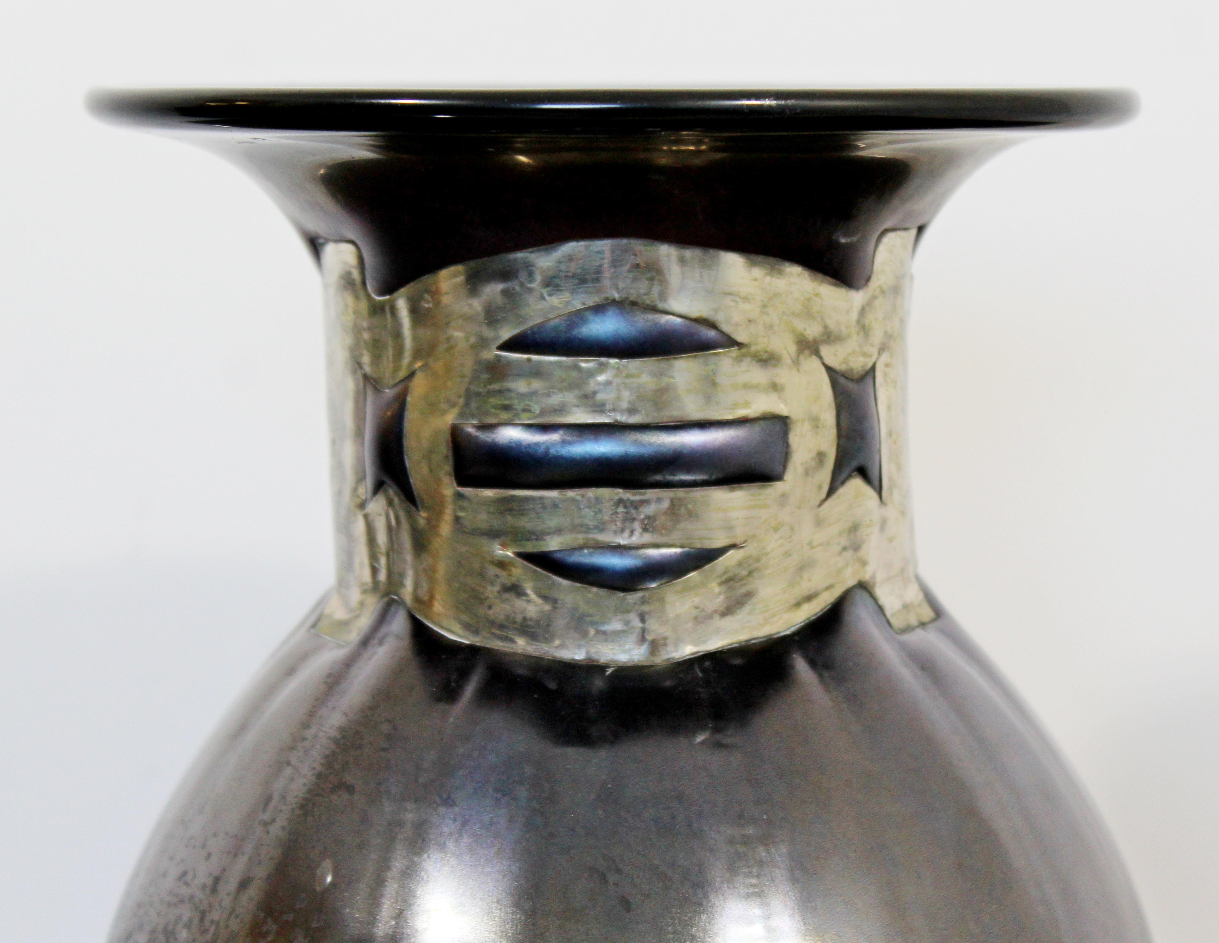 Contemporary Modernist Anthony Stern Signed Studio Vase Blown Glass Metal Neck 2