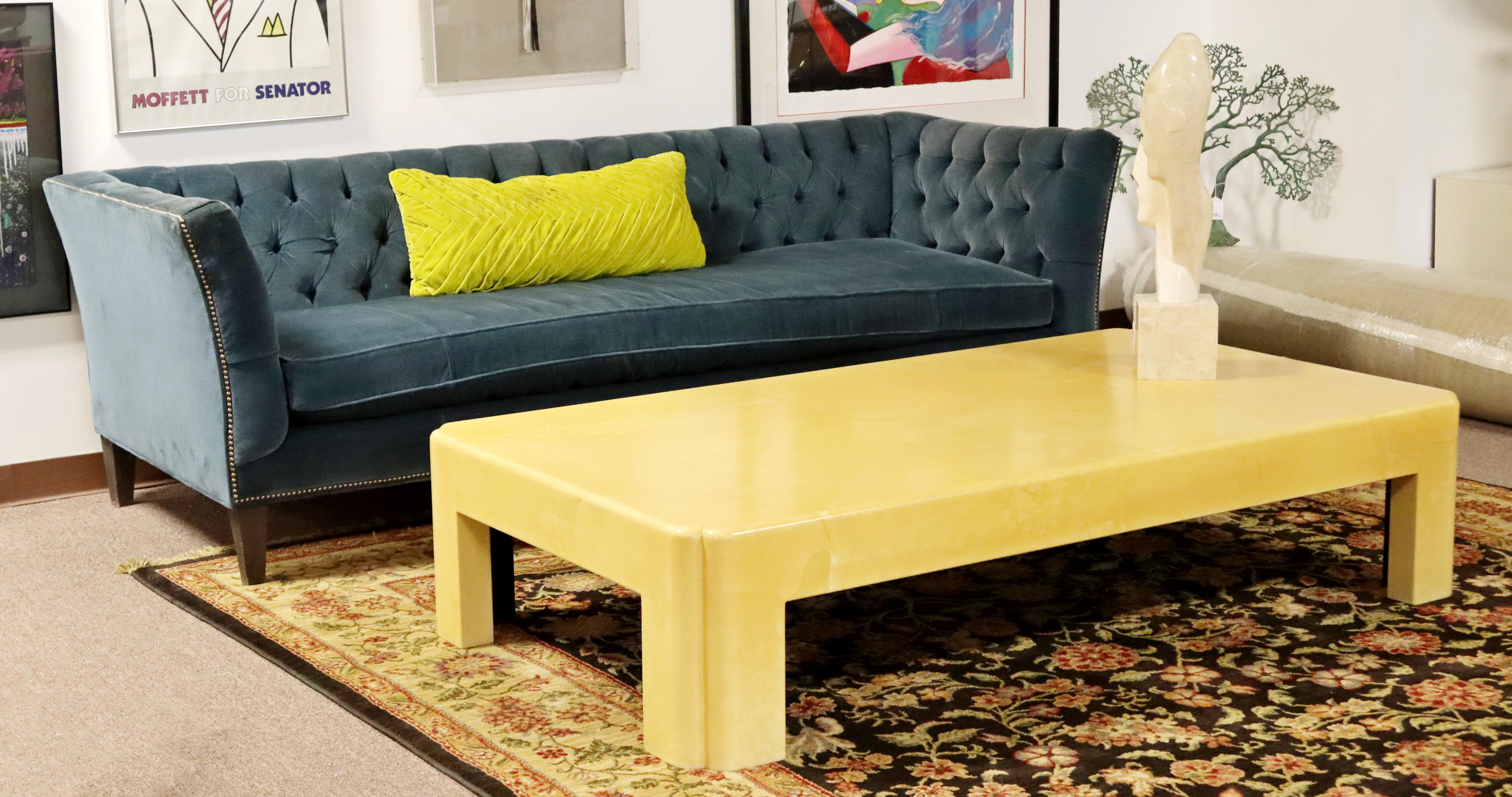 Contemporary Modernist Arhaus Tufted Blue Sofa Hollywood Regency Dunbar Style 2