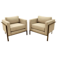 Contemporary Modernist Bronzed Brushed Aluminum Pair of Cube Club Accent Chairs Contemporary Modernist Bronzed Brushed Aluminum Pair of Cube Club Accent Chairs