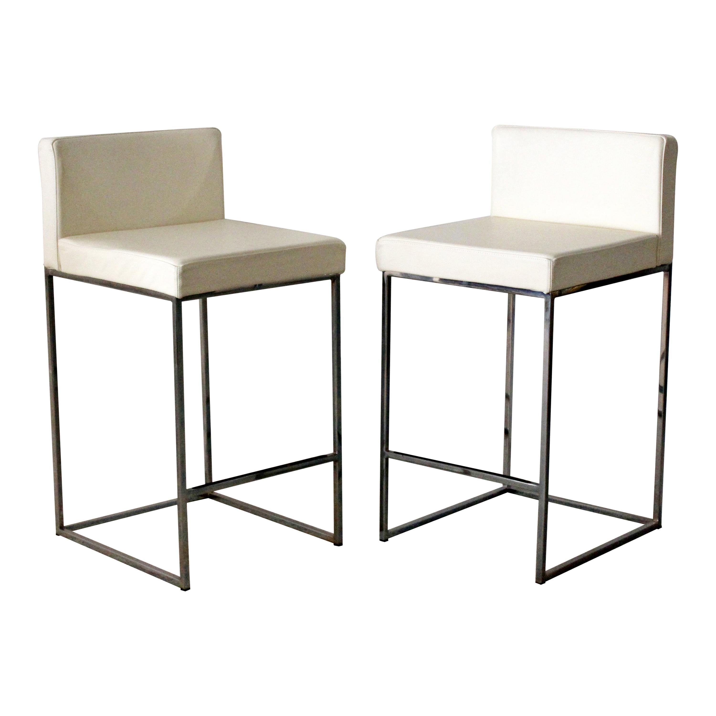 Contemporary Modernist Calligaris Pair of Brushed Aluminum Counter Stools