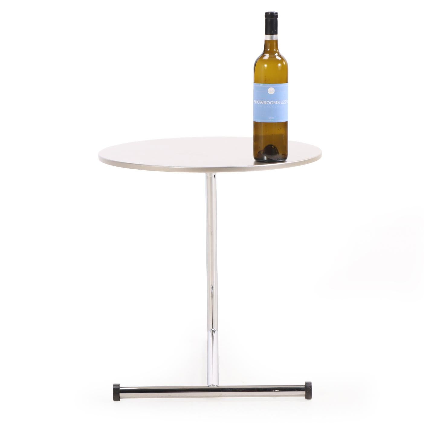 American Contemporary Modernist Cantilevered Side Table with Laminate Top and Chrome Base For Sale