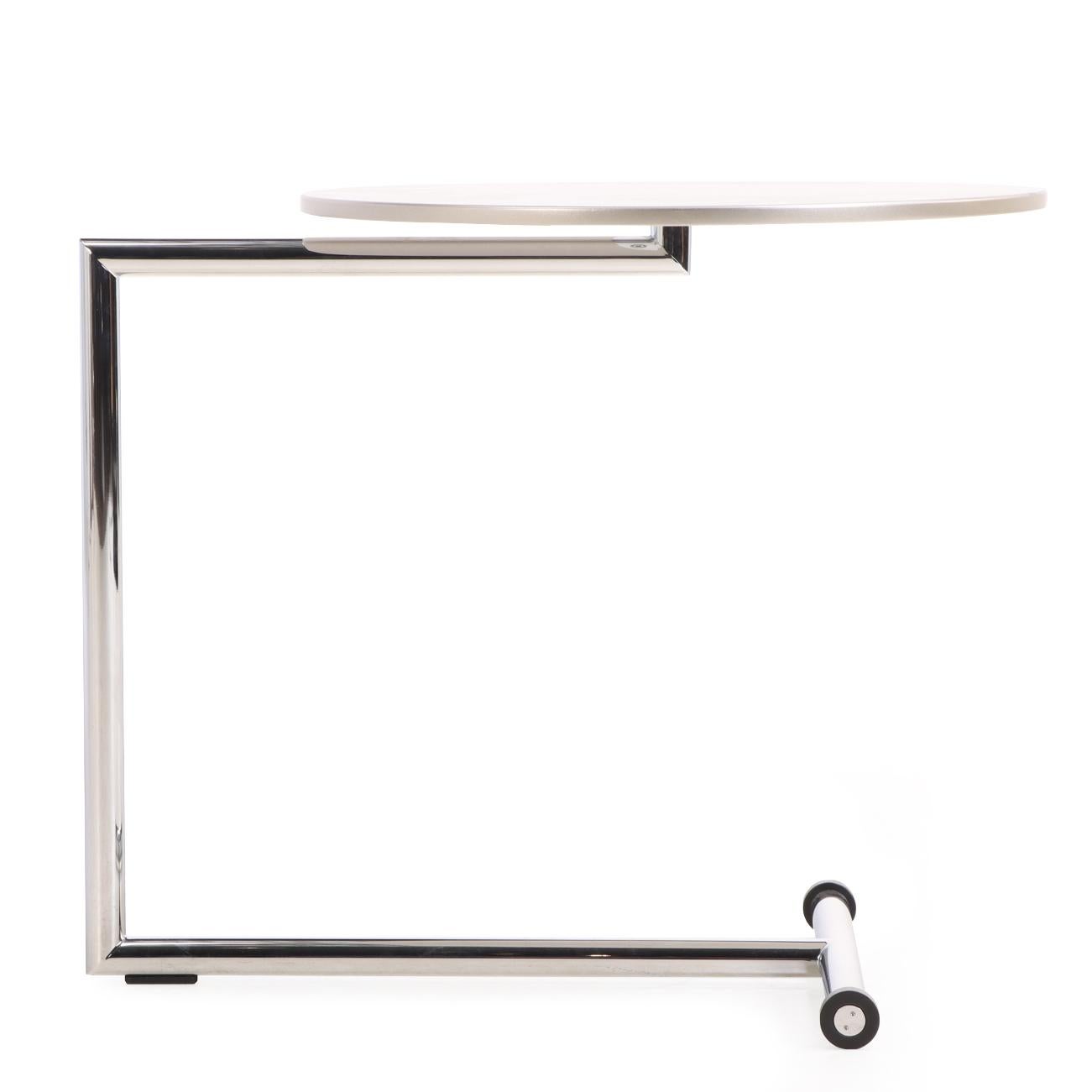 Contemporary Modernist Cantilevered Side Table with Laminate Top and Chrome Base In Good Condition For Sale In Philadelphia, PA