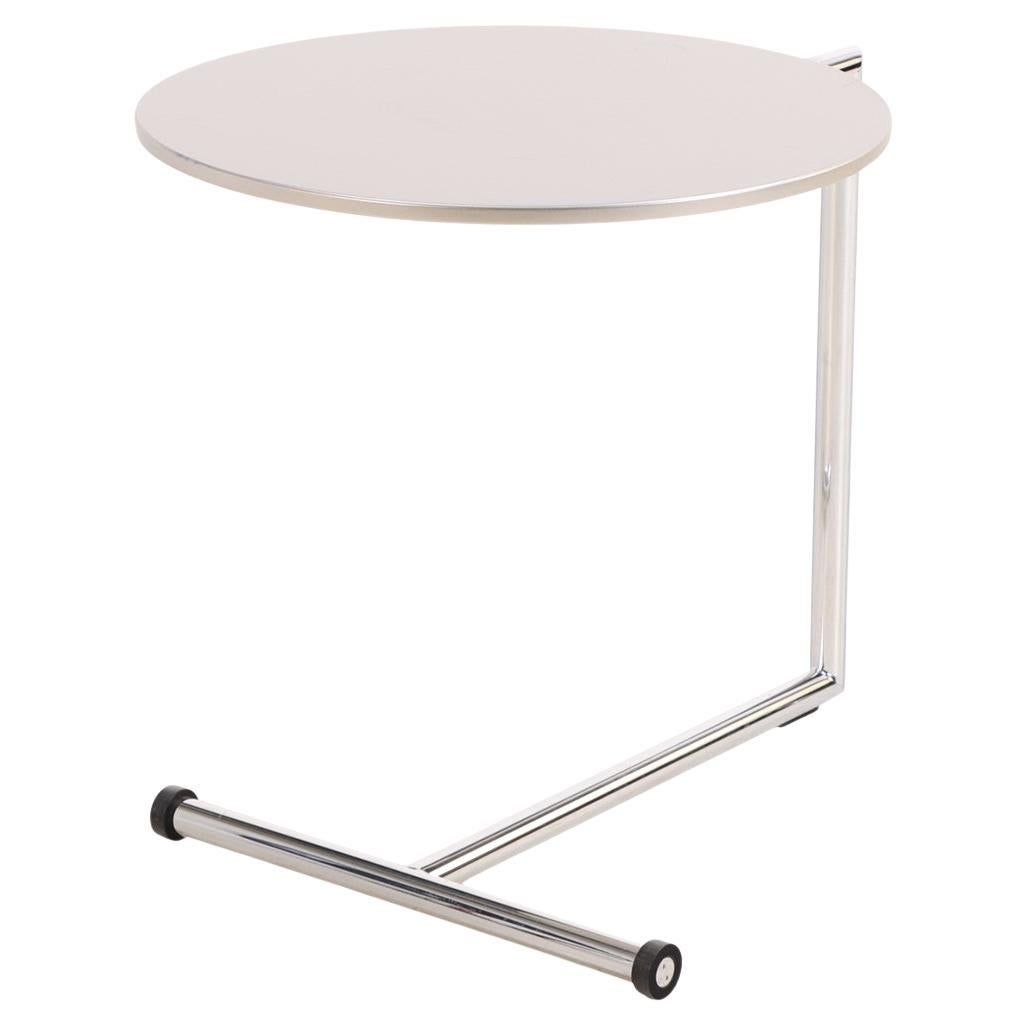 Contemporary Modernist Cantilevered Side Table with Laminate Top and Chrome Base For Sale