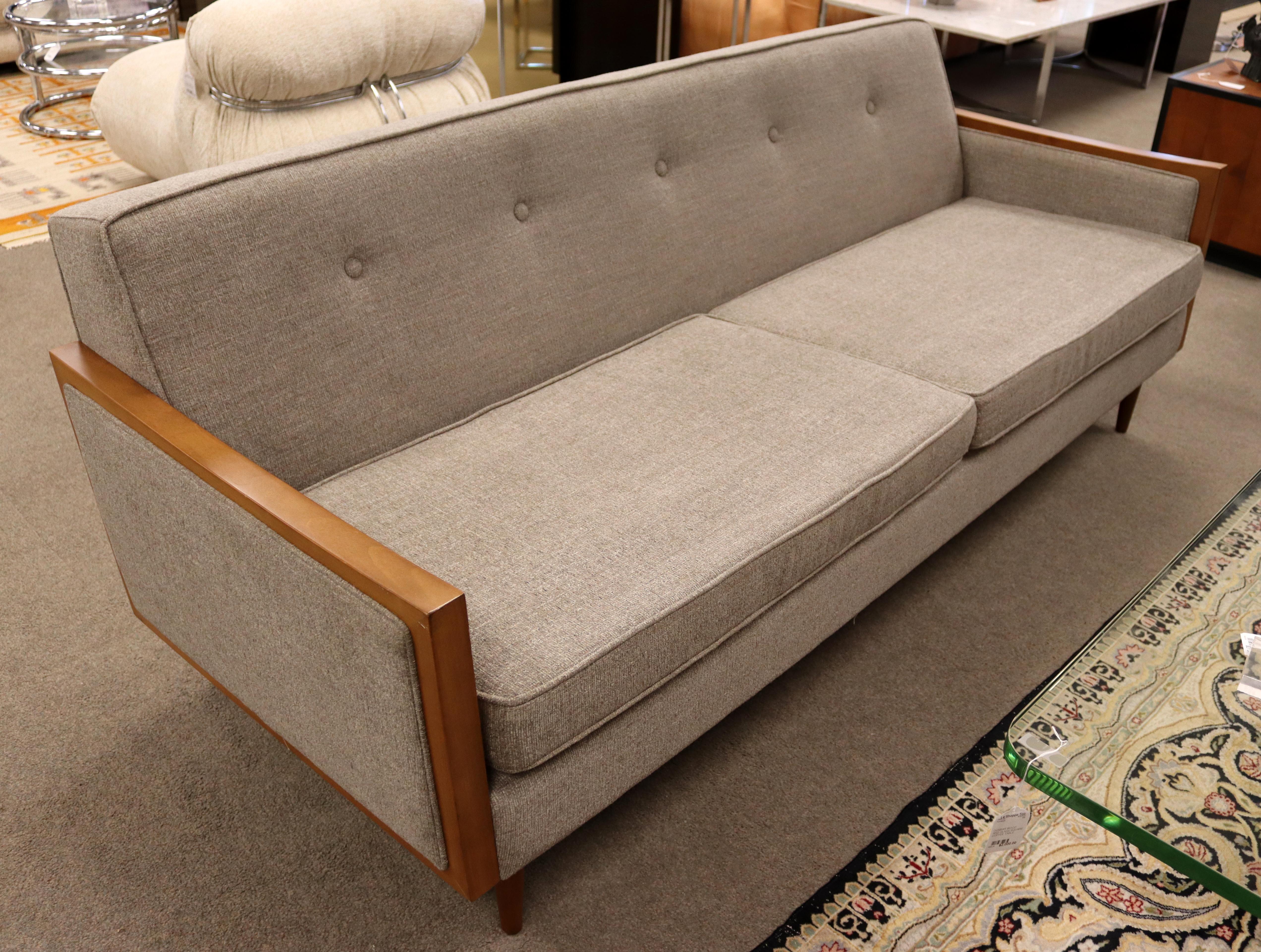 Contemporary Modernist Casara Modern Sofa McCobb Dunbar Style Gray Fabric & Wood 4