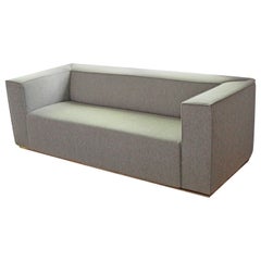 Retro Contemporary Modernist Cassina Italy Plush Gray Sofa on Chrome Base