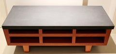 Contemporary Modernist Cement Wood Shelving Table Frank Lloyd Wright Style