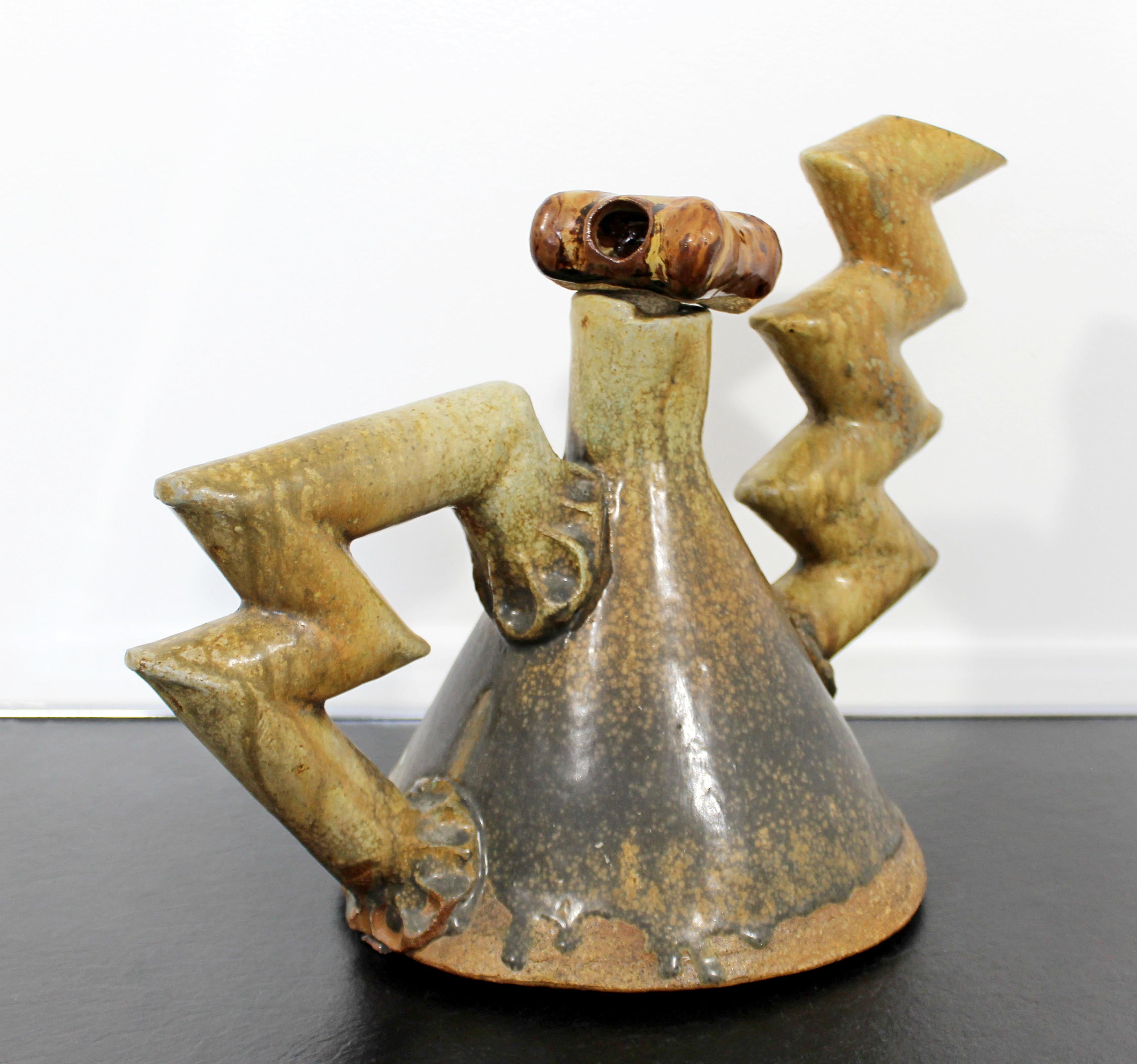 Contemporary Modernist Ceramic Teapot Sculpture Signed Eddie Kent Great Britain 1