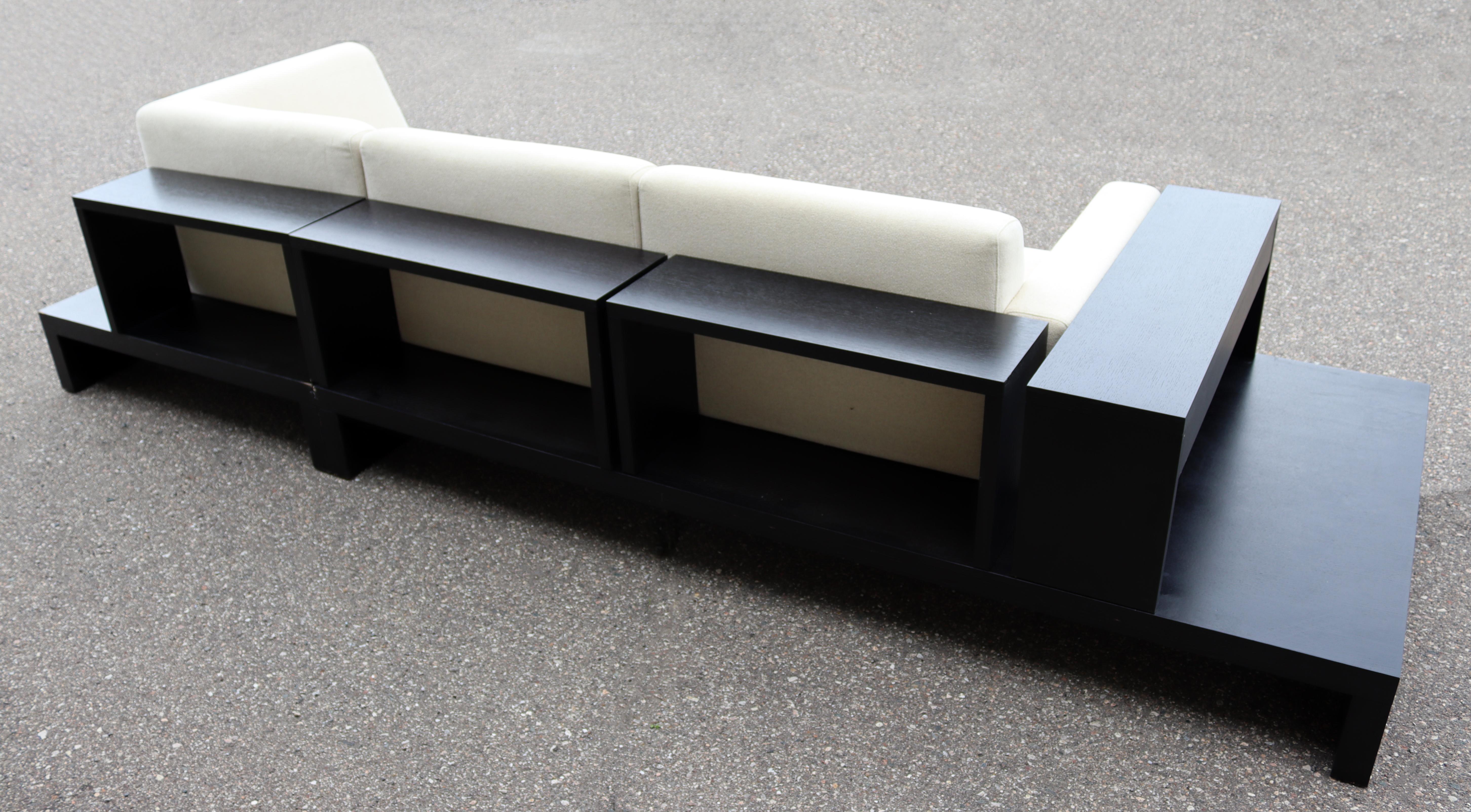 Contemporary Modernist Cream Sofa on Platform with Shelving 3