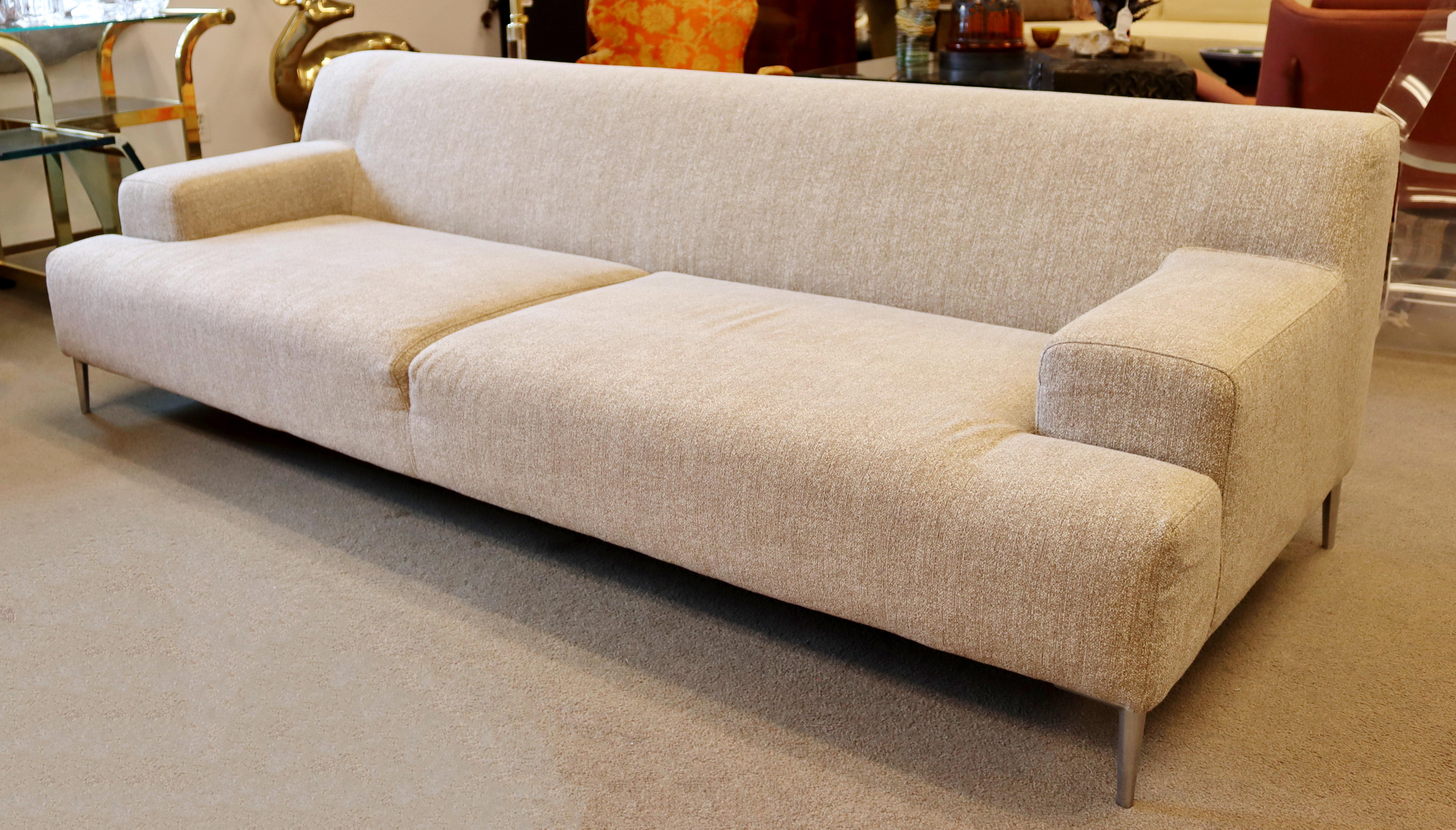 Contemporary Modernist Dellarobbia Pair of Oatmeal Taupe Sofas Made in USA In Good Condition In Keego Harbor, MI