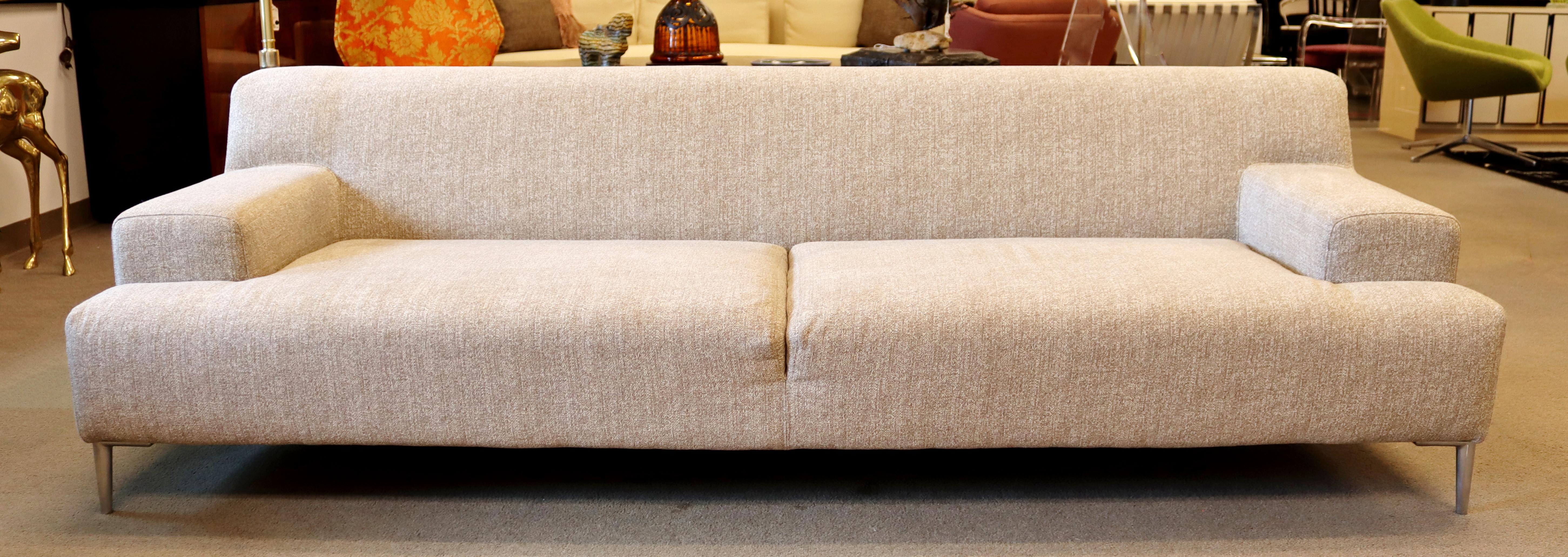 Fabric Contemporary Modernist Dellarobbia Pair of Oatmeal Taupe Sofas Made in USA
