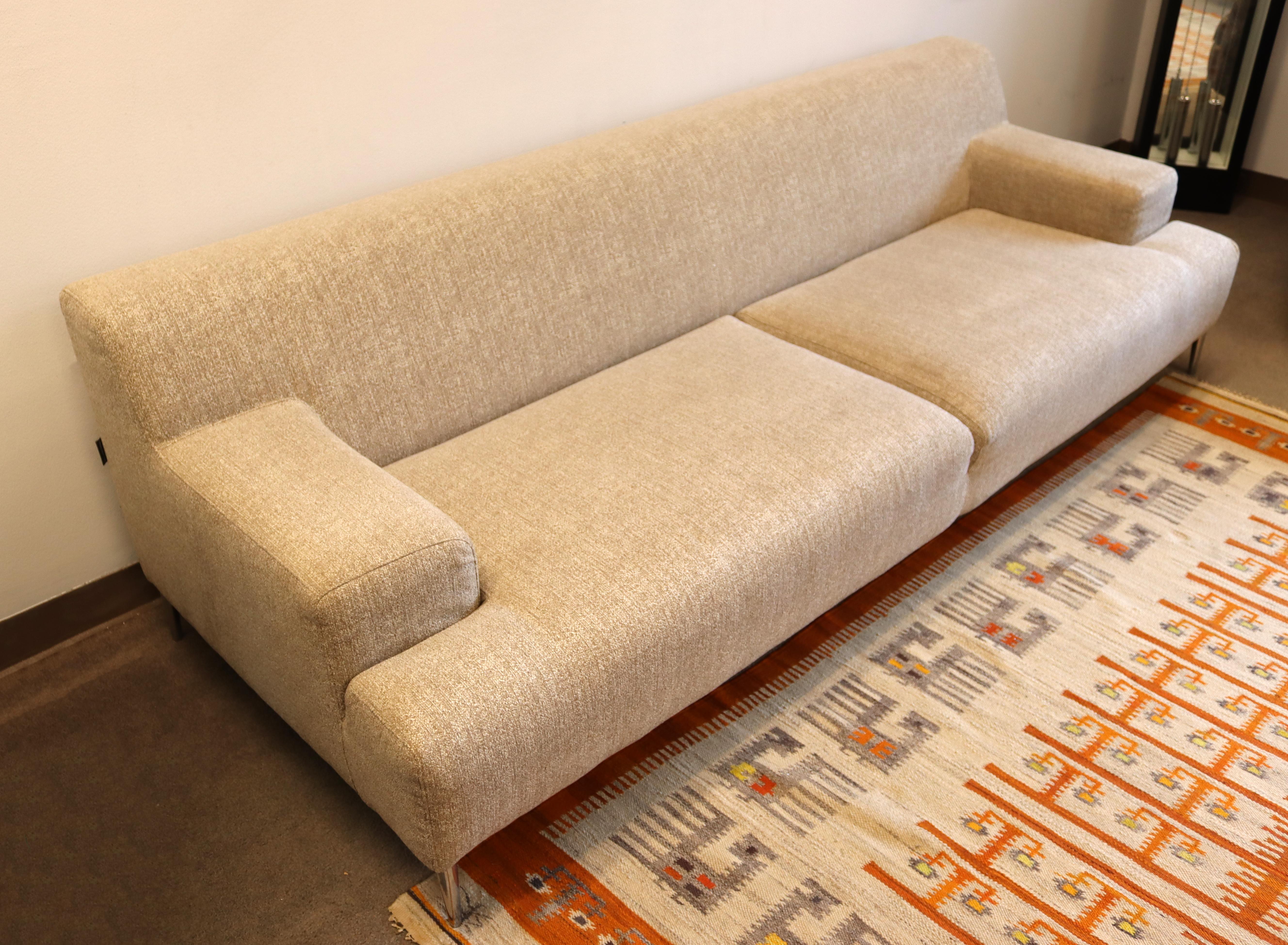 Contemporary Modernist Dellarobbia Pair of Oatmeal Taupe Sofas Made in USA 2