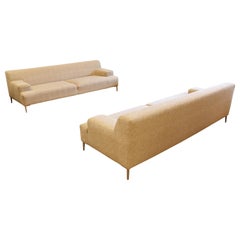 Contemporary Modernist Dellarobbia Pair of Oatmeal Taupe Sofas Made in USA