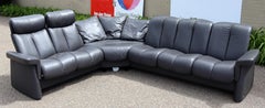 Contemporary Modernist Ekornes L Shaped Leather Sectional Sofa Norway w Ottoman