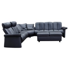 Contemporary Modernist Ekornes L Shaped Leather Sectional Sofa Norway w Ottoman