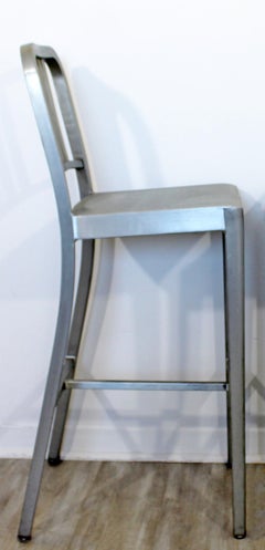 Contemporary Modernist Emeco Brushed Aluminum High Counter Navy Stool