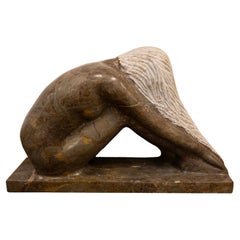 Vintage Contemporary Modernist Female Nude Artisan Carved Marble Sculpture on Base