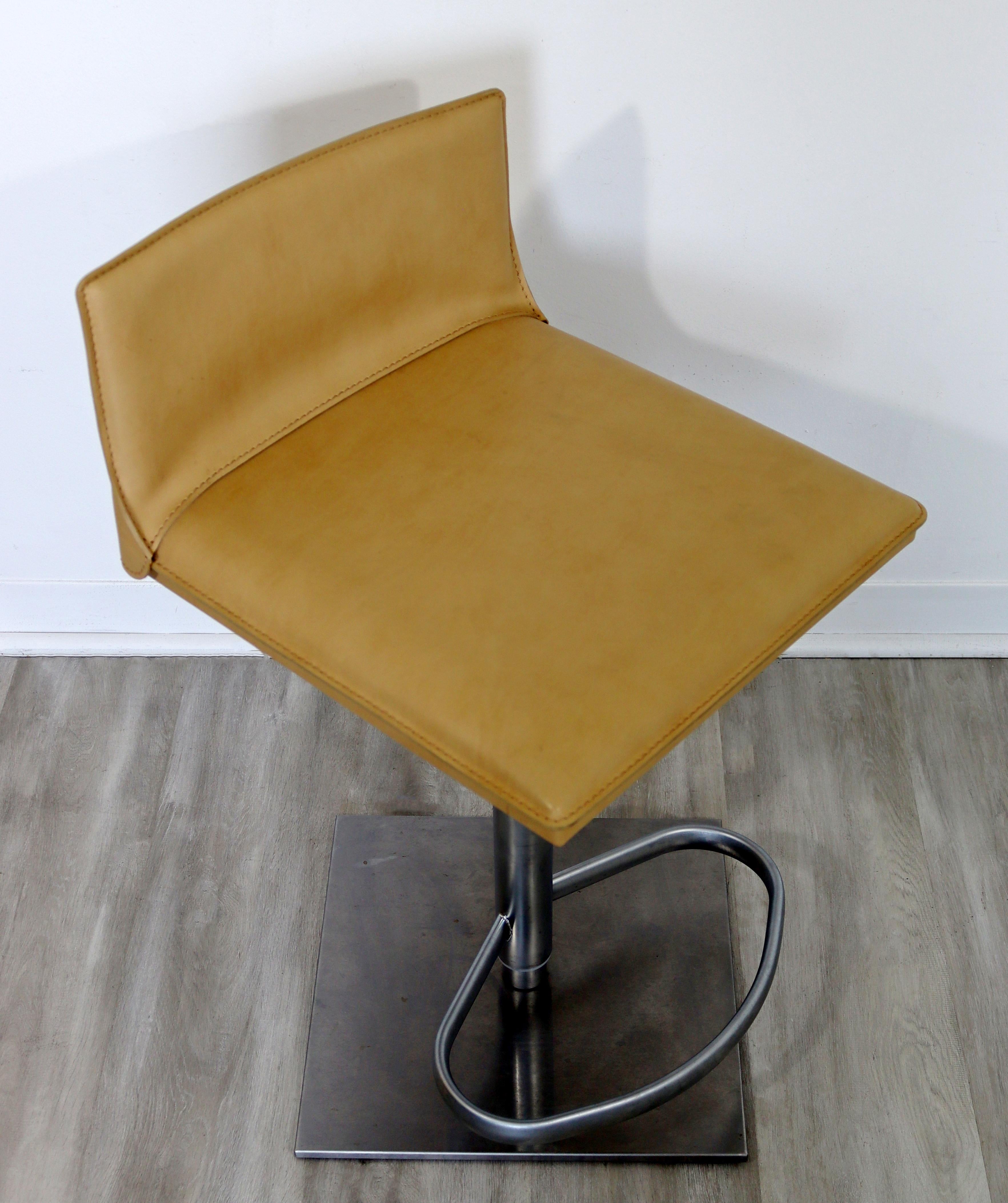 Contemporary Modernist Frag Brushed Aluminum Bar Counter Stool Italian Leather In Good Condition In Keego Harbor, MI